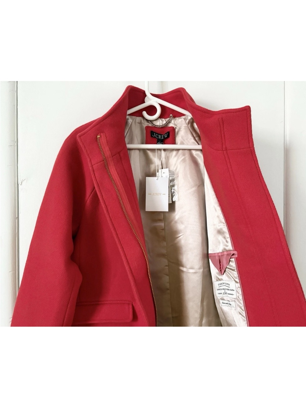 $398 J CREW Red Toscana Lanificio Nello Gori Stadium Cloth Wool Long Coat Sz 6 - Picture 9 of 16